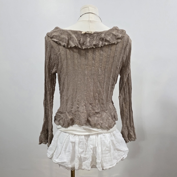 Another Page Japanese branch Khaki brown lace ruffle cardigan - Picture 3 of 5